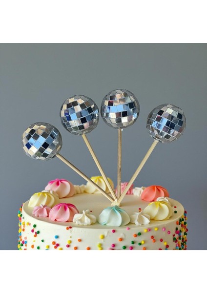 4'lü Disko Topu Pasta Süsü, Yılbaşı ve Saksı Süsü, Gümüş Parlak Tasarım fırsatları