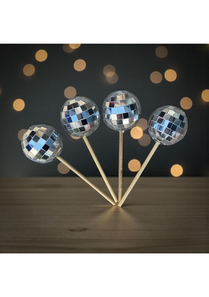 4'lü Disko Topu Pasta Süsü, Yılbaşı ve Saksı Süsü, Gümüş Parlak Tasarım indirimleri