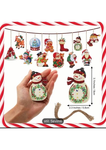 24'lü Sevimli Ahşap Yılbaşı Süsleri, Ağaca ve Hediye Paketlerine Renk Katacak fırsatları