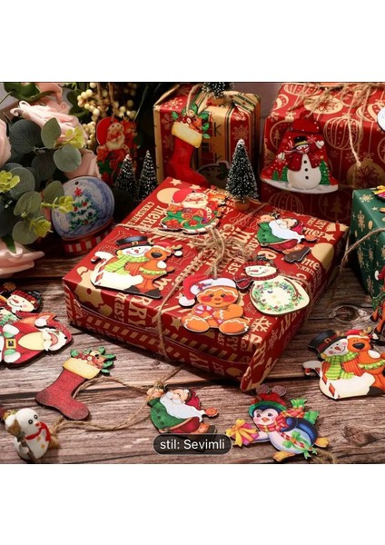 24'lü Sevimli Ahşap Yılbaşı Süsleri, Ağaca ve Hediye Paketlerine Renk Katacak indirimleri