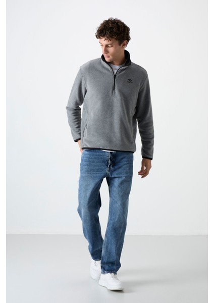 Dik Yaka Yarım Fermuarlı 2li Paket Siyah-Gri Melanj Erkek Polar Sweatshirt - 87891 fırsatları