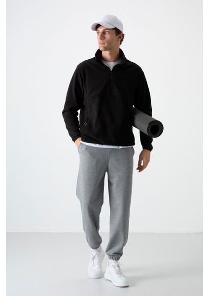 Dik Yaka Yarım Fermuarlı 2li Paket Siyah-Gri Melanj Erkek Polar Sweatshirt - 87891 indirimleri