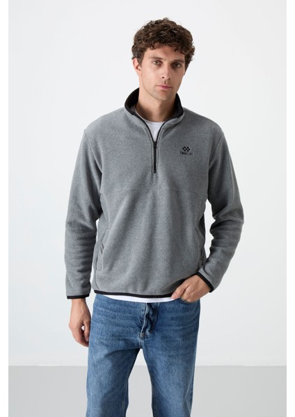 Dik Yaka Yarım Fermuarlı 2li Paket Lacivert-Gri Melanj Erkek Polar Sweatshirt - 87891 indirimleri