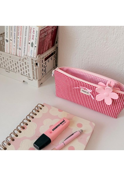 Kırmızı Ekose Kalemlik – Zarif Fiyonk Detaylı / Organizer/ Bakım - Makyaj Çantası modelleri