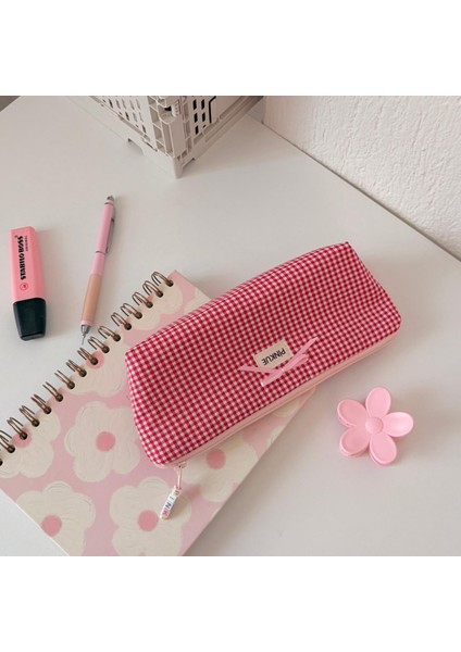 Kırmızı Ekose Kalemlik – Zarif Fiyonk Detaylı / Organizer/ Bakım - Makyaj Çantası fırsatları