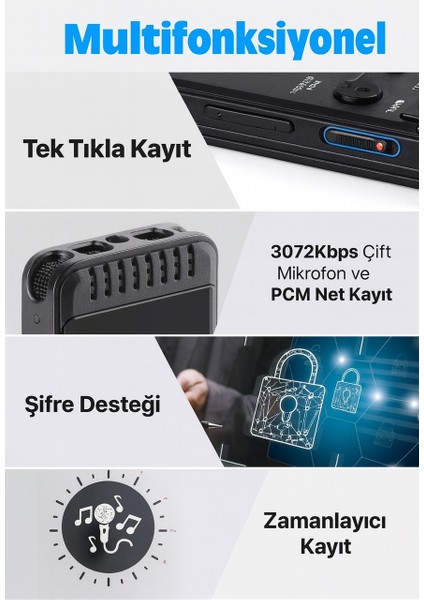 Yeni Model Metal Kasalı HS30 Profesyonel Ses Kayıt Cihazı Uzun Kayıt Süresi Büyük LED Ekranlı Okul Ders Not,toplantı, Röportaj indirimleri