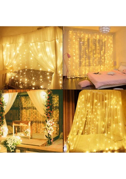 3X3M Sarı Peri Perde LED Uzaktan Kumanda ile Aydınlatma Dekoru