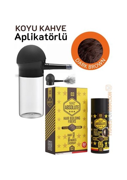 Hsnet Aplikatörlü Saç Dolgunlaştırıcı Fiber Topik Toz Koyu Ton Kahverengi̇