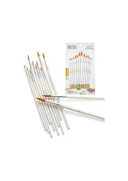 Hannah Resim Fırçası 12 Parça Sanat Akrilik Suluboya Yağlıboya Fırça Seti