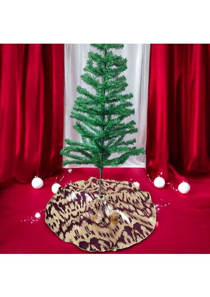Bordo Renkli, Gold Varak Desenli, 65 cm Yılbaşı Çam Ağacı Altı Örtüsü