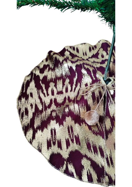 Bordo Renkli, Gold Varak Desenli, 65 cm Yılbaşı Çam Ağacı Altı Örtüsü modelleri