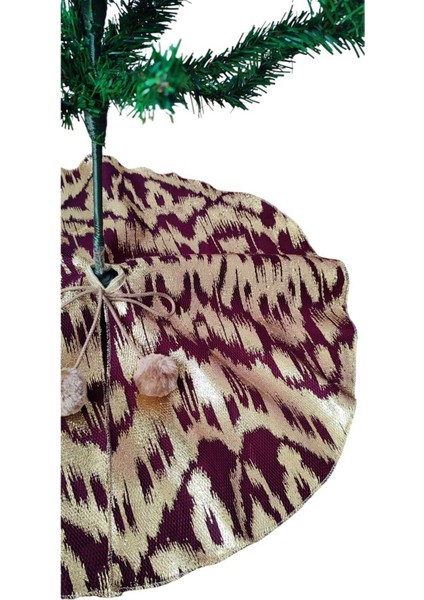 Bordo Renkli, Gold Varak Desenli, 65 cm Yılbaşı Çam Ağacı Altı Örtüsü fırsatları
