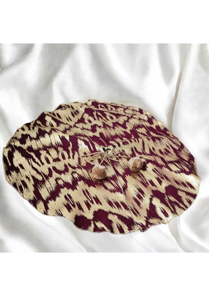 Bordo Renkli, Gold Varak Desenli, 65 cm Yılbaşı Çam Ağacı Altı Örtüsü
