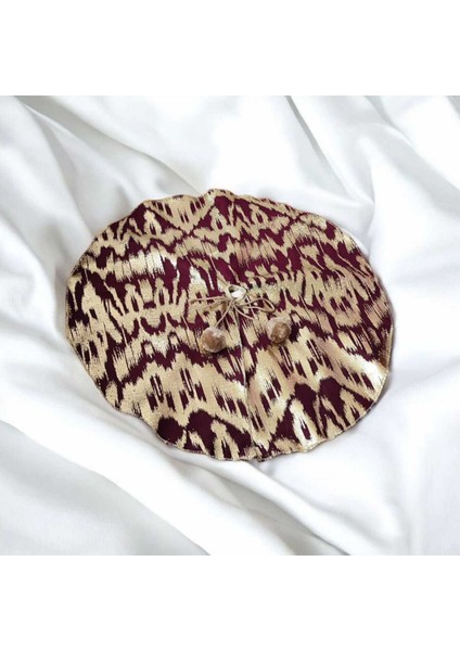 Bordo Renkli, Gold Varak Desenli, 65 cm Yılbaşı Çam Ağacı Altı Örtüsü