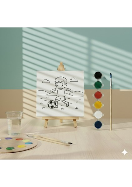 Çocuklar Için Sevimli Futbolcu Figürlü Tuval Eğitici Eğlenceli Boyama Seti
