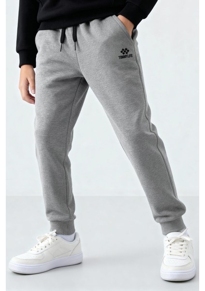 Gri Melanj Standart Fit Manşetli Ince Erkek Çocuk Eşofman Alt - 11205 fiyatları