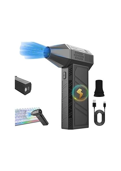 Aee® Jet Fan 120.000 Rpm Şarjlı Ek Başlıklı 3 Kademeli Fenerli Basınçlı Hava Püskürtme Temizl
