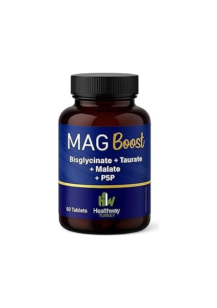 Magboost Magnezyum 250 Mg | Bisglisinat + Taurat + Malat + P5P | 60 Tablet | Yüksek Emilim | Türkiy