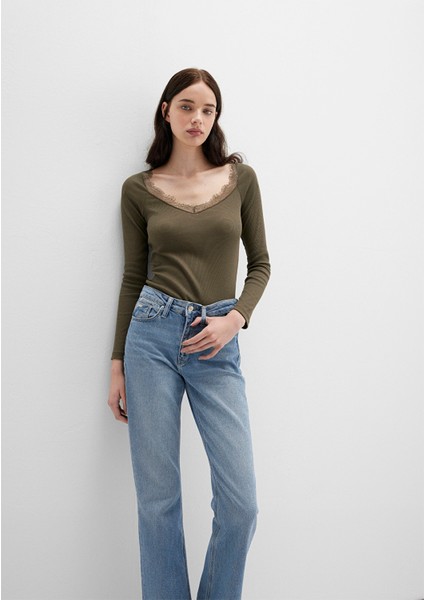 Uzun Kollu Haki Tişört 1613851-87538