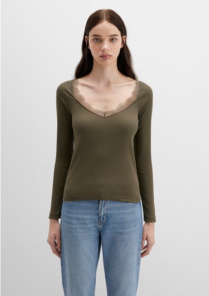 Uzun Kollu Haki Tişört 1613851-87538 modelleri