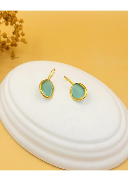 Su Yeşili Kedi Gözü Sıvama Altın Kaplama Oval Küpe fiyatları