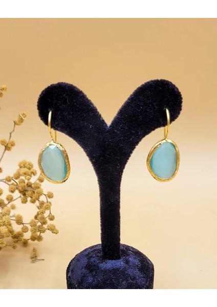 Su Yeşili Kedi Gözü Sıvama Altın Kaplama Oval Küpe fırsatları