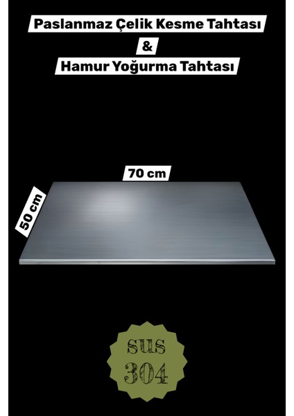 Paslanmaz Çelik Tezgah Üstü Kesme Tahtası, Hamur Yoğurma Tahtası, Tezgah Üstü Koruyucu, 70X50 cm