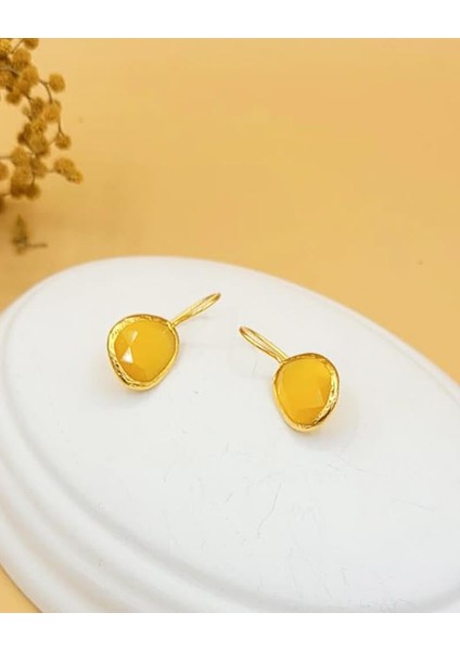 Sarı Kedi Gözü Sıvama Altın Kaplama Oval Küpe fiyatları