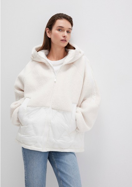 Peluş Detaylı Kapüşonlu Ekru Ceket 1110215-80194 modelleri