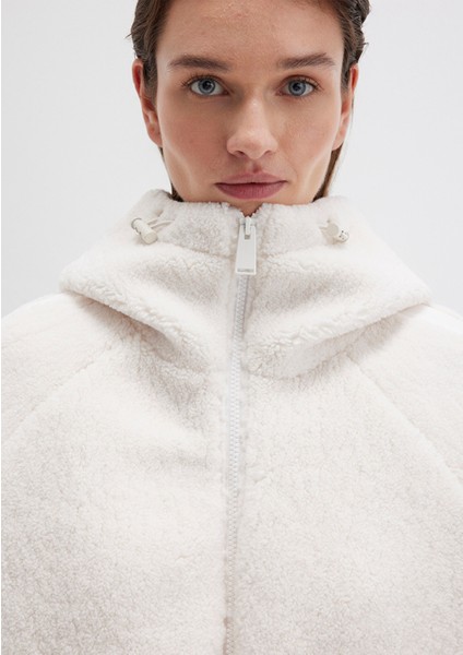 Peluş Detaylı Kapüşonlu Ekru Ceket 1110215-80194
