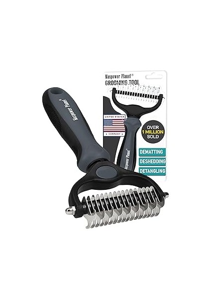 Maxpower Planet Köpekler ve Kediler Için Kürk Bakım Fırçası, Çift Taraflı, Ekstra Geniş, Gri