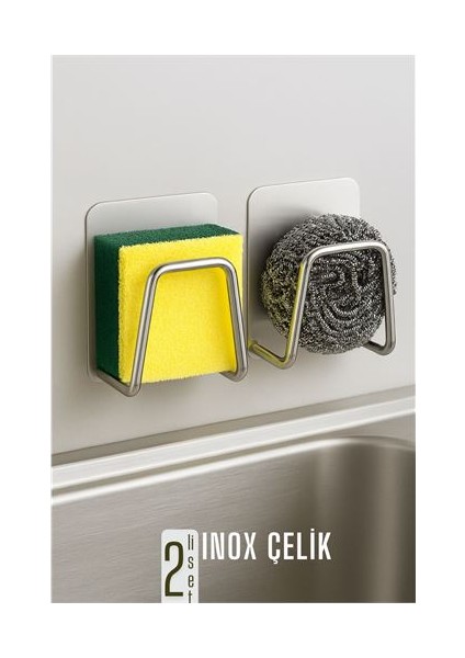 Hsnet Inox Bulaşık Sübgerlik Stant- Mutfak Askısı Profesyonel 2 Li Set