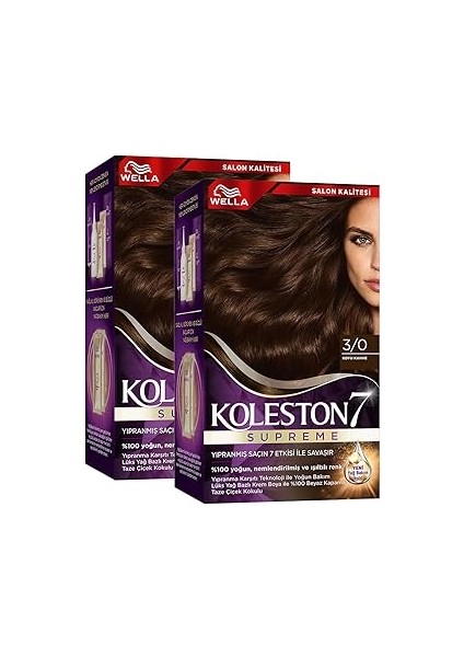 Wella Koleston Supreme Saç Boyası 3/0 Koyu Kahve X2' Li Set