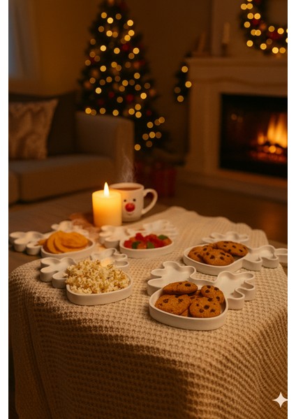 Geyik Figürlü 5’li Sunum Tabağı Seti – 17×17 cm El Yapımı Özel Tasarım