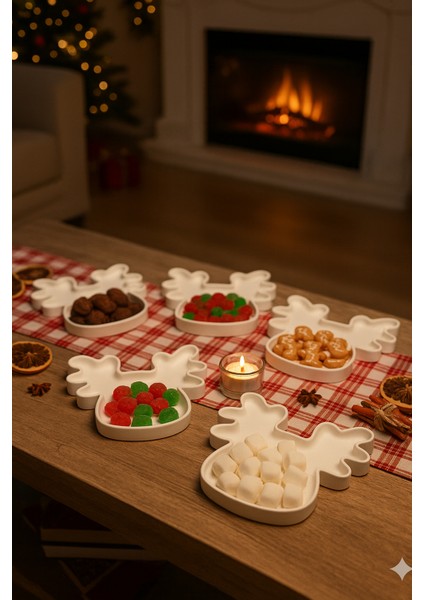 Geyik Figürlü 5’li Sunum Tabağı Seti – 17×17 cm El Yapımı Özel Tasarım