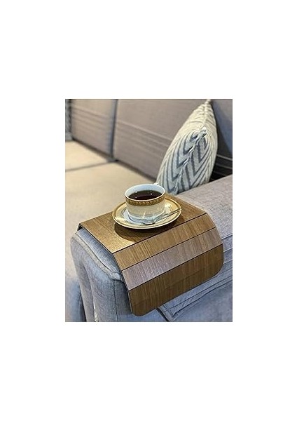 Koltuk Kenarı Ahşap Kaymaz Tepsi (Kahverengi)