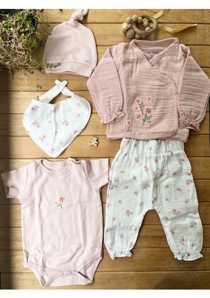 Moinoi %100 Pamuk Müslin 5 'li Hastane Çıkışı-Pembe