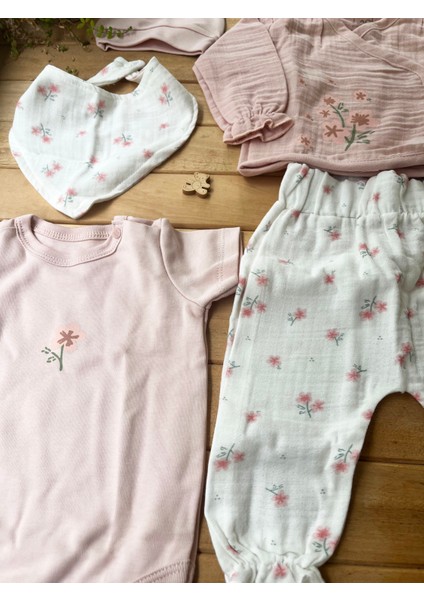 Moinoi %100 Pamuk Müslin 5 'li Hastane Çıkışı-Pembe