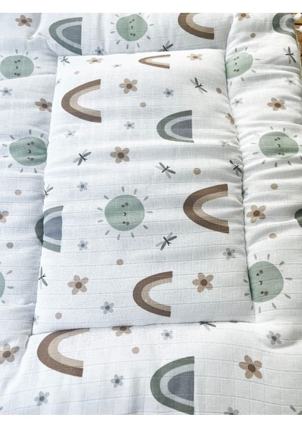 Gökkuşağı Desenli Çift Katlı Müslin ve Waffle Kumaş Alt Açma , Yastık ve Battaniye 3’lü Set 40×70 Tek Ebat modelleri