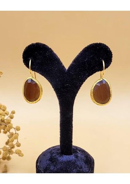 Kahverengi Kedi Gözü Sıvama Altın Kaplama Oval Küpe fırsatları