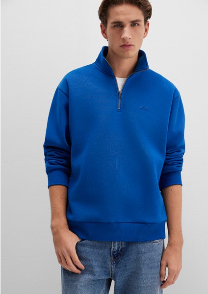 Yarı Fermuarlı Mavi Logo Baskılı Mavi Sweatshirt 0S10585-70907 fiyatları