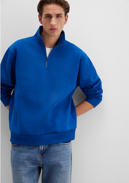 Yarı Fermuarlı Mavi Logo Baskılı Mavi Sweatshirt 0S10585-70907 modelleri