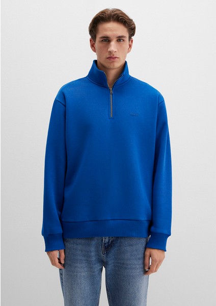 Yarı Fermuarlı Mavi Logo Baskılı Mavi Sweatshirt 0S10585-70907 fırsatları