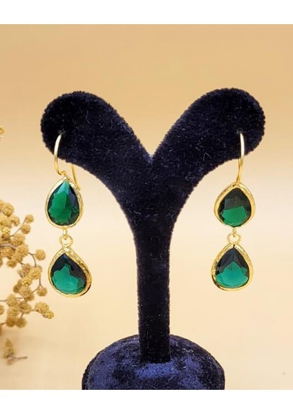 Zümrüt Yeşili Kedi Gözü Sıvama Altın Kaplama Çift Damla Küpe fırsatları