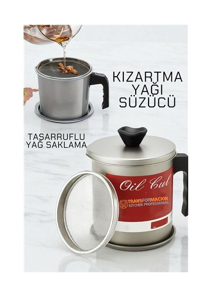 Hsnet Kızartma Yağı Süzücü - Yağ Saklama Kabı - Tasarruflu Yağ Ayırıcı