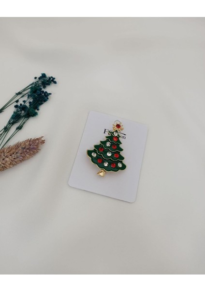 Yeşil Çam Yılbaşı Broş, Şık ve Doğal Dekorasyon Aksesuarı