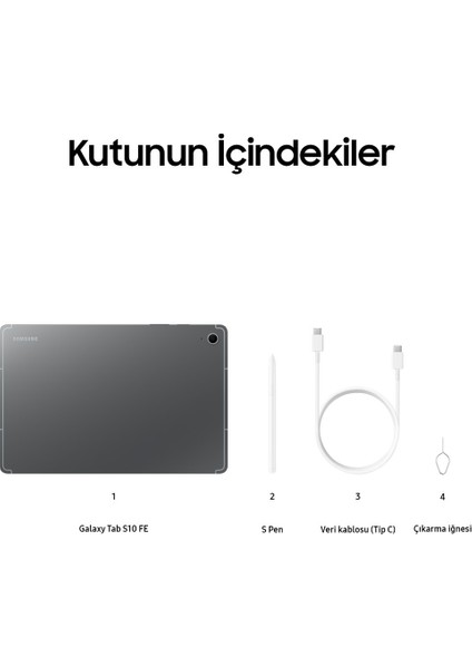 Galaxy Tab S10 Fe Suya Dayanıklı S-Pen Destekli Yüksek Performanslı Tablet - Gri + 128GB Hafıza Kartı Hediyeli