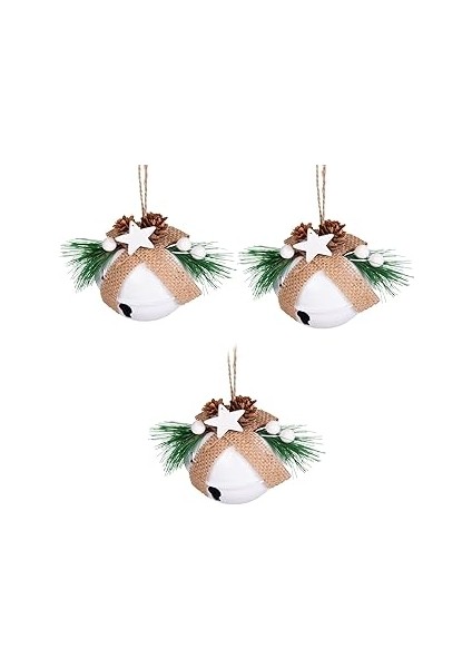 Herdekora Yılbaşı Ağaç Süsü Çıngıraklı Yılbaşı Topu 3'lü Set Beyaz 8x9 Cm.
