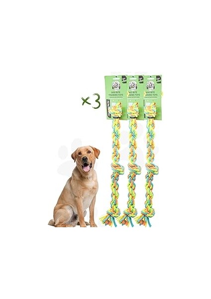 Proud Wave Köpek Oyuncağı 3lü Set Renkli Çekiştirmeli Halat Pamuk - Köpek Isırma Kemirme Oyuncağı T