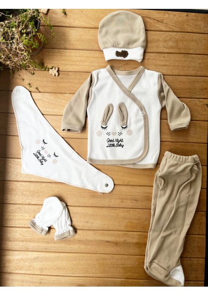 Turp 5'li Good Night Yazılı Kulaklı Unisex Hastane Çıkışı-Bej